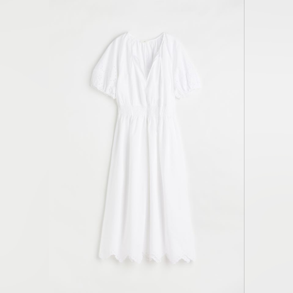 H&M White Puff-Sleeved Dress Maternity/ Bump Friendly